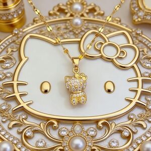 Hello Kitty Luxe Bling Necklace 18K Gold Plated Sparkle Charm